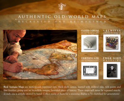 "Old World Map #13" Hand Painted on Authentic Cloth Canvas by Dr Franky Dolan