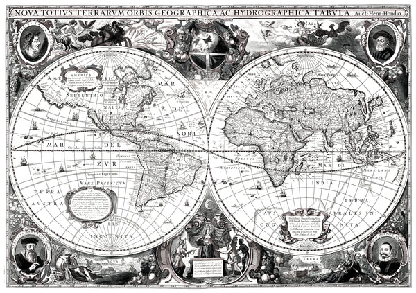 black and white vintage world map