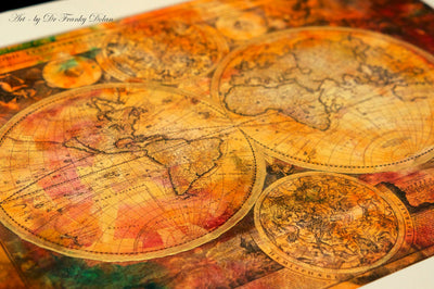 "Old World Map #2" Hand Painted on Authentic Cloth Canvas by Dr Franky Dolan