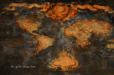 Copy of "Old World Map #15" Hand Painted on Authentic Cloth Canvas by Dr Franky Dolan