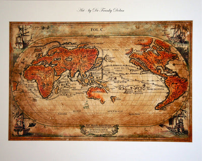 "Old World Map #6" Hand Painted on Authentic Cloth Canvas by Dr Franky Dolan
