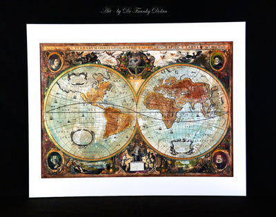 "Old World Map #4" Hand Painted on Authentic Cloth Canvas by Dr Franky Dolan
