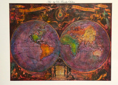 "Old World Map #10" Hand Painted on Authentic Cloth Canvas by Dr Franky Dolan