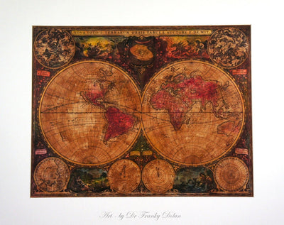 "Old World Map #9" Hand Painted on Authentic Cloth Canvas by Dr Franky Dolan