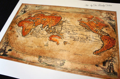 "Old World Map #6" Hand Painted on Authentic Cloth Canvas by Dr Franky Dolan