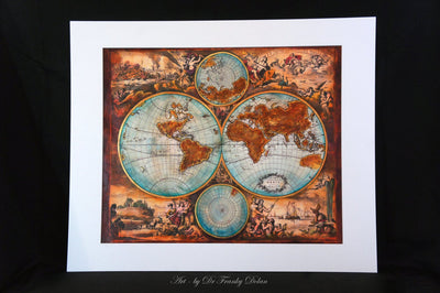 "Old World Map #3" Hand Painted on Authentic Cloth Canvas by Dr Franky Dolan