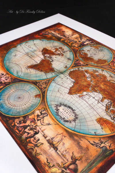"Old World Map #3" Hand Painted on Authentic Cloth Canvas by Dr Franky Dolan