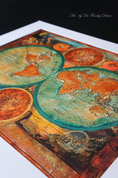 "Old World Map #11" Hand Painted on Authentic Cloth Canvas by Dr Franky Dolan